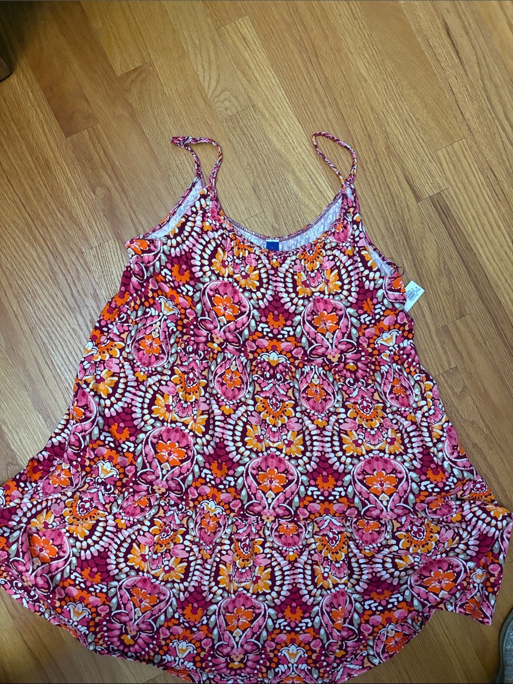 Pink & Orange Floral Spaghetti-Strap Dress with Pockets